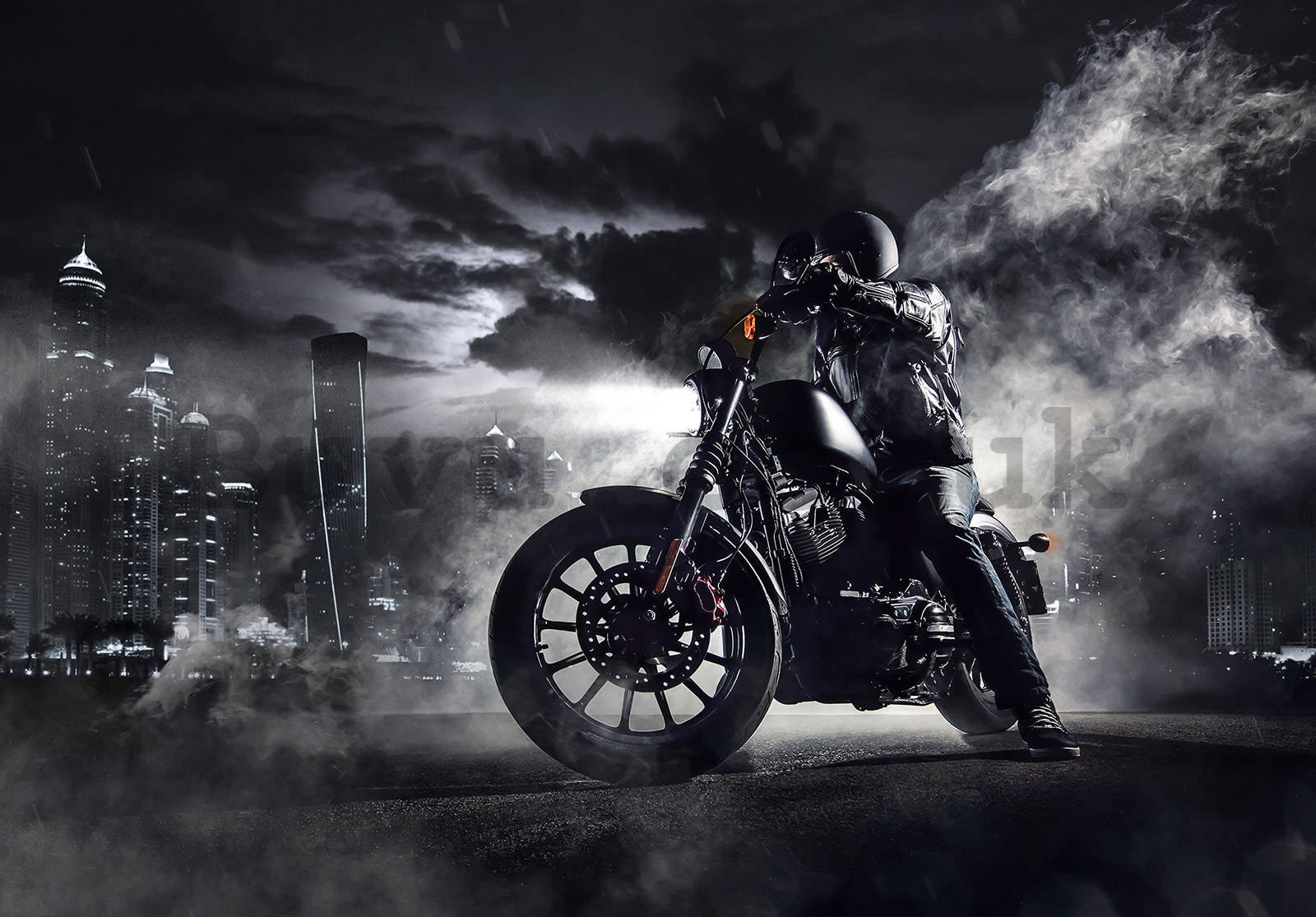 Wall mural vlies: Motorcyclist in the night city - 254x184 cm