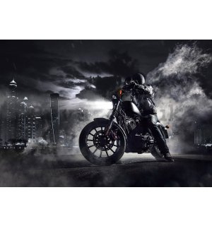 Wall mural vlies: Motorcyclist in the night city - 254x184 cm