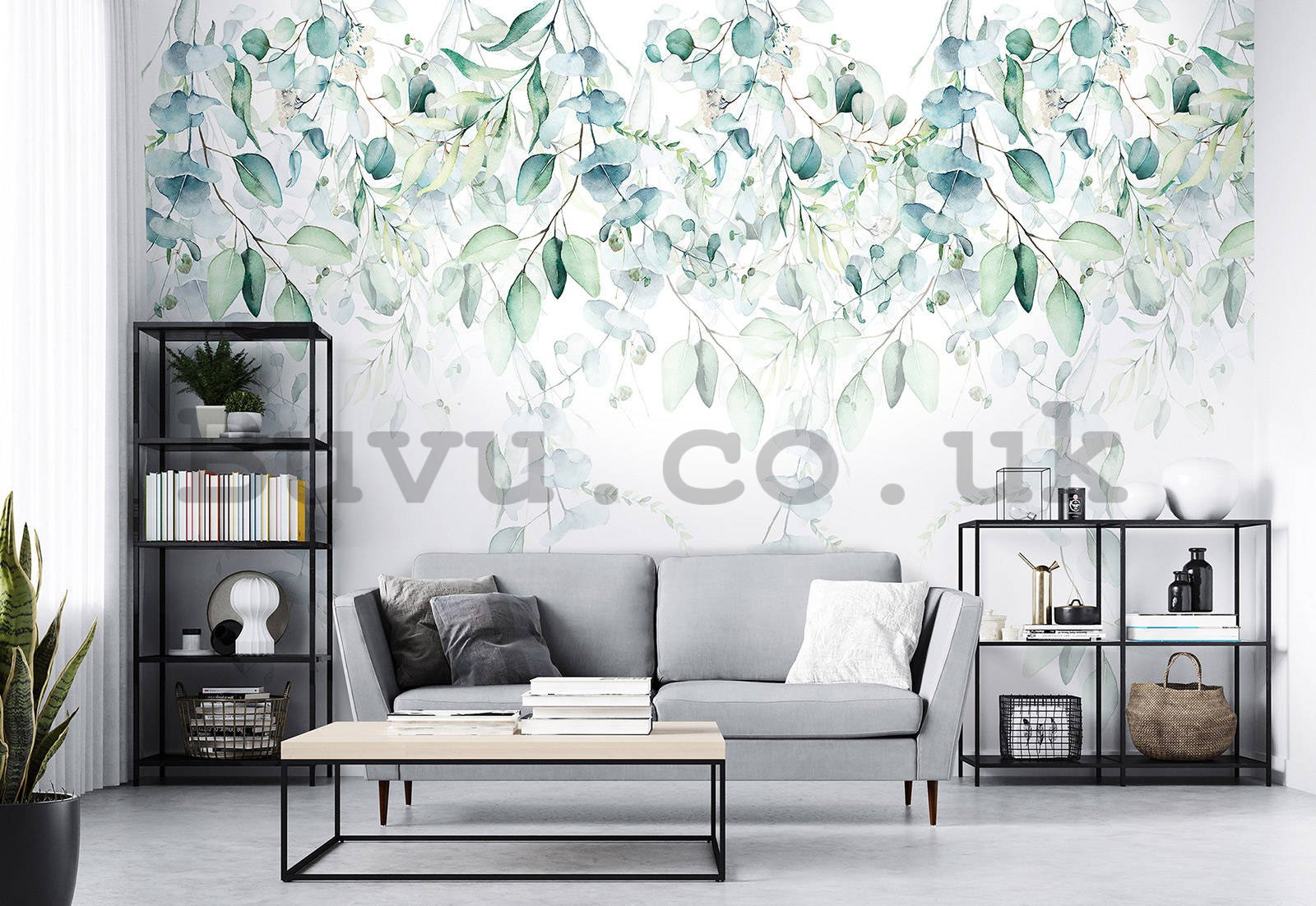 Wall mural vlies: Painted turquoise climbing plants - 254x184 cm