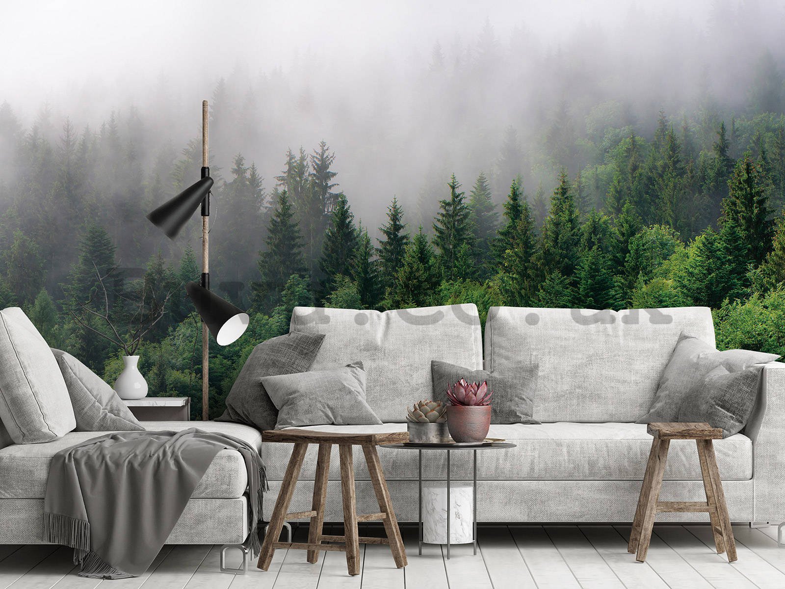 Wall mural vlies: Fog over the forest (2) - 254x184 cm
