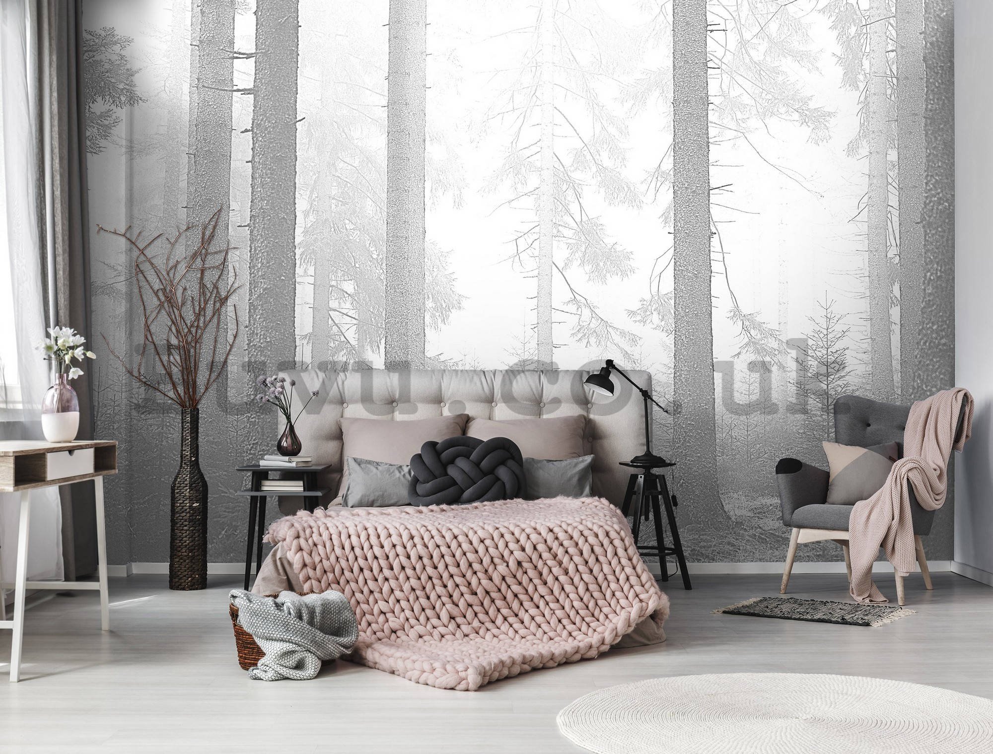 Wall mural vlies: Black and white forest (3) - 254x184 cm