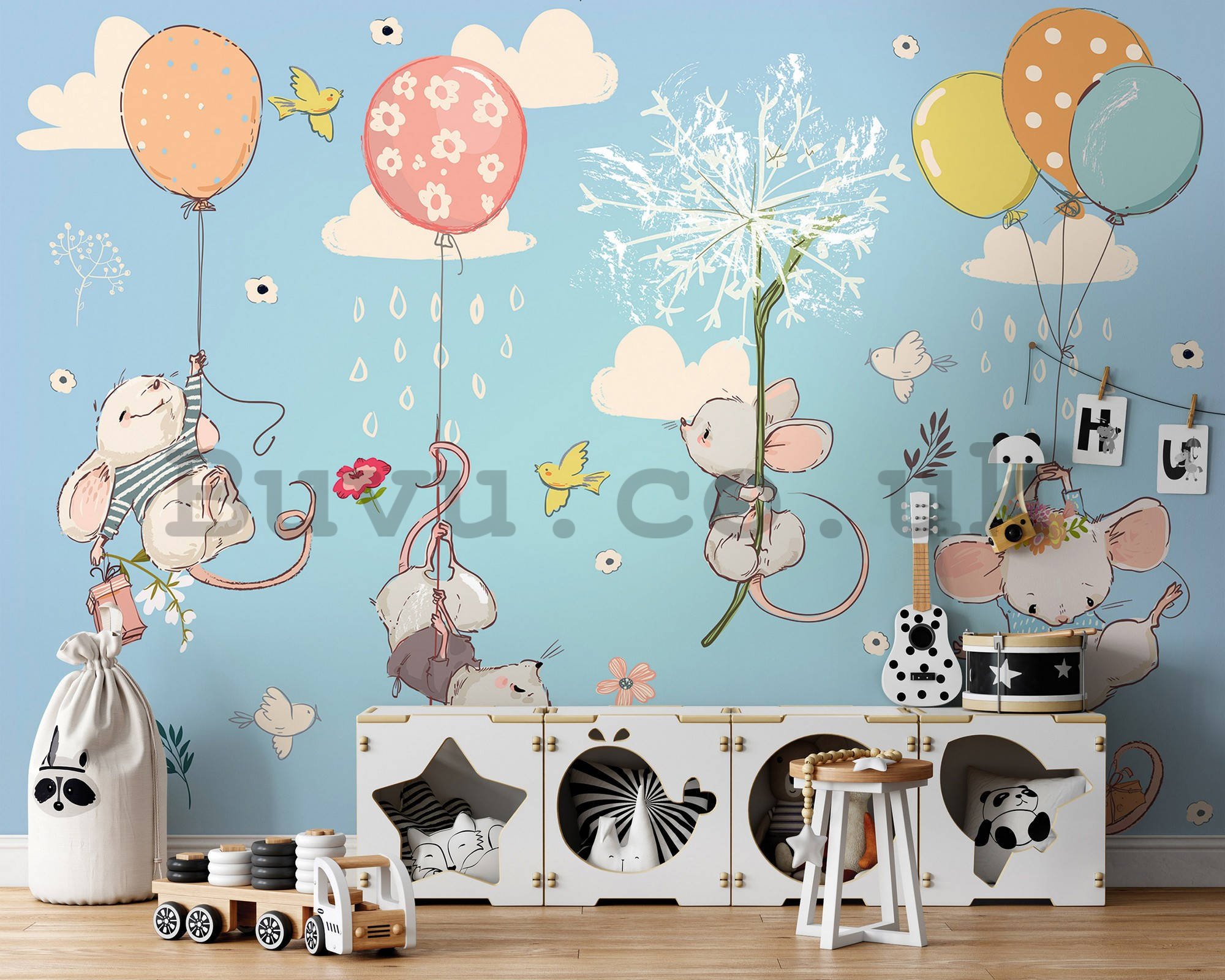 Wall mural vlies: Little mice in the clouds - 254x184 cm