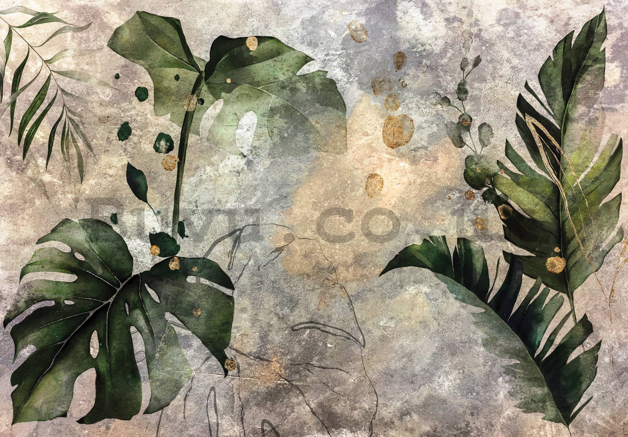 Wall mural vlies: Painted ferns - 254x184 cm