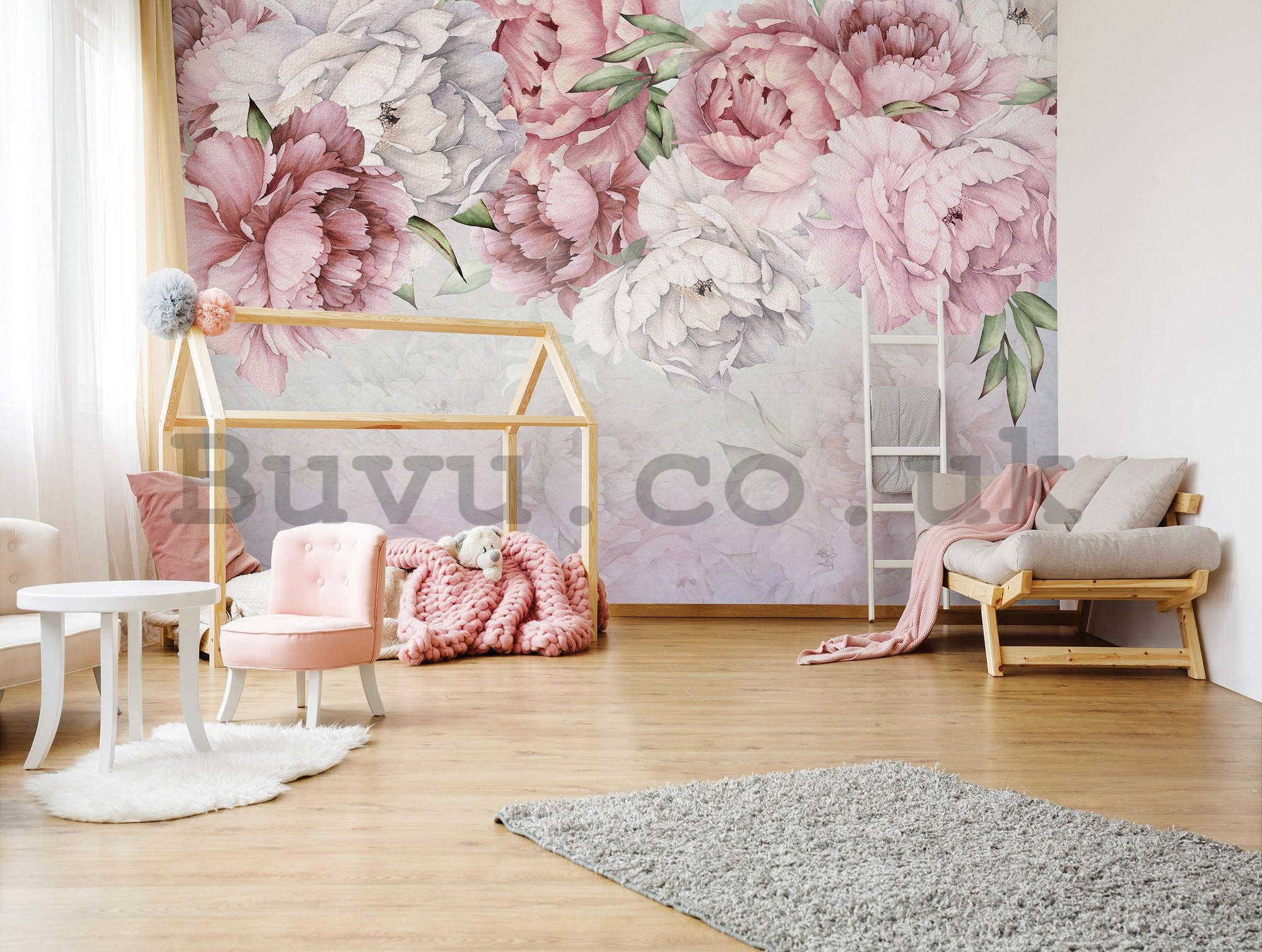 Wall mural vlies: White and pink roses - 254x184 cm