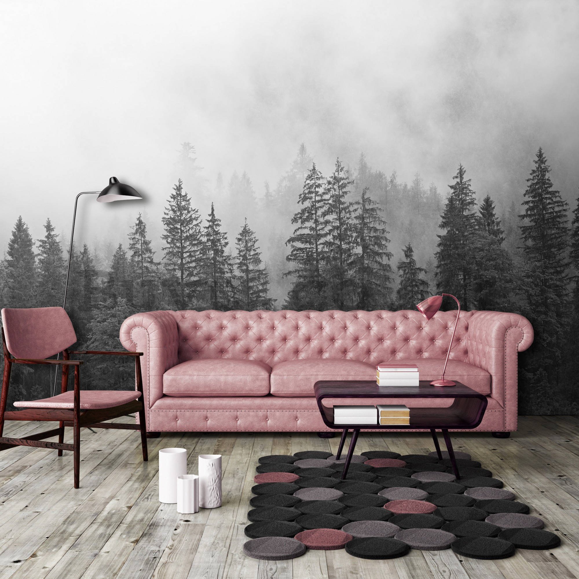 Wall mural vlies: Fog over the black and white forest - 368x254 cm
