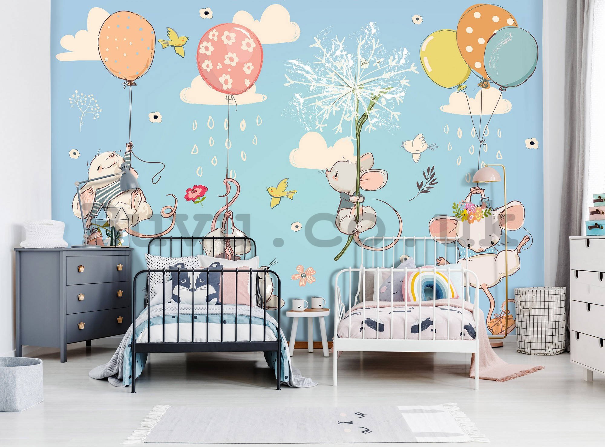 Wall mural vlies: Little mice in the clouds - 152,5x104 cm