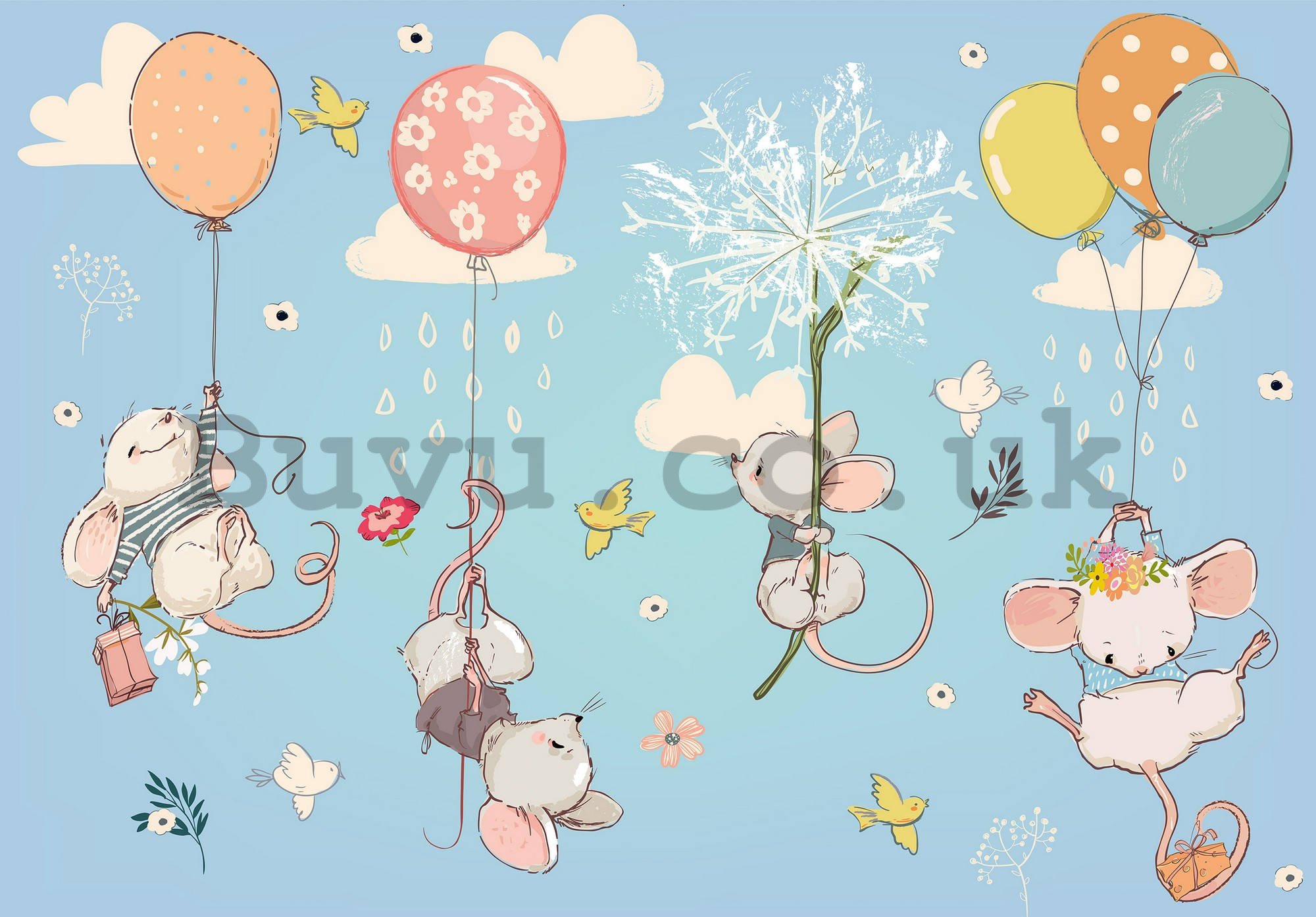 Wall mural vlies: Little mice in the clouds - 104x70,5 cm