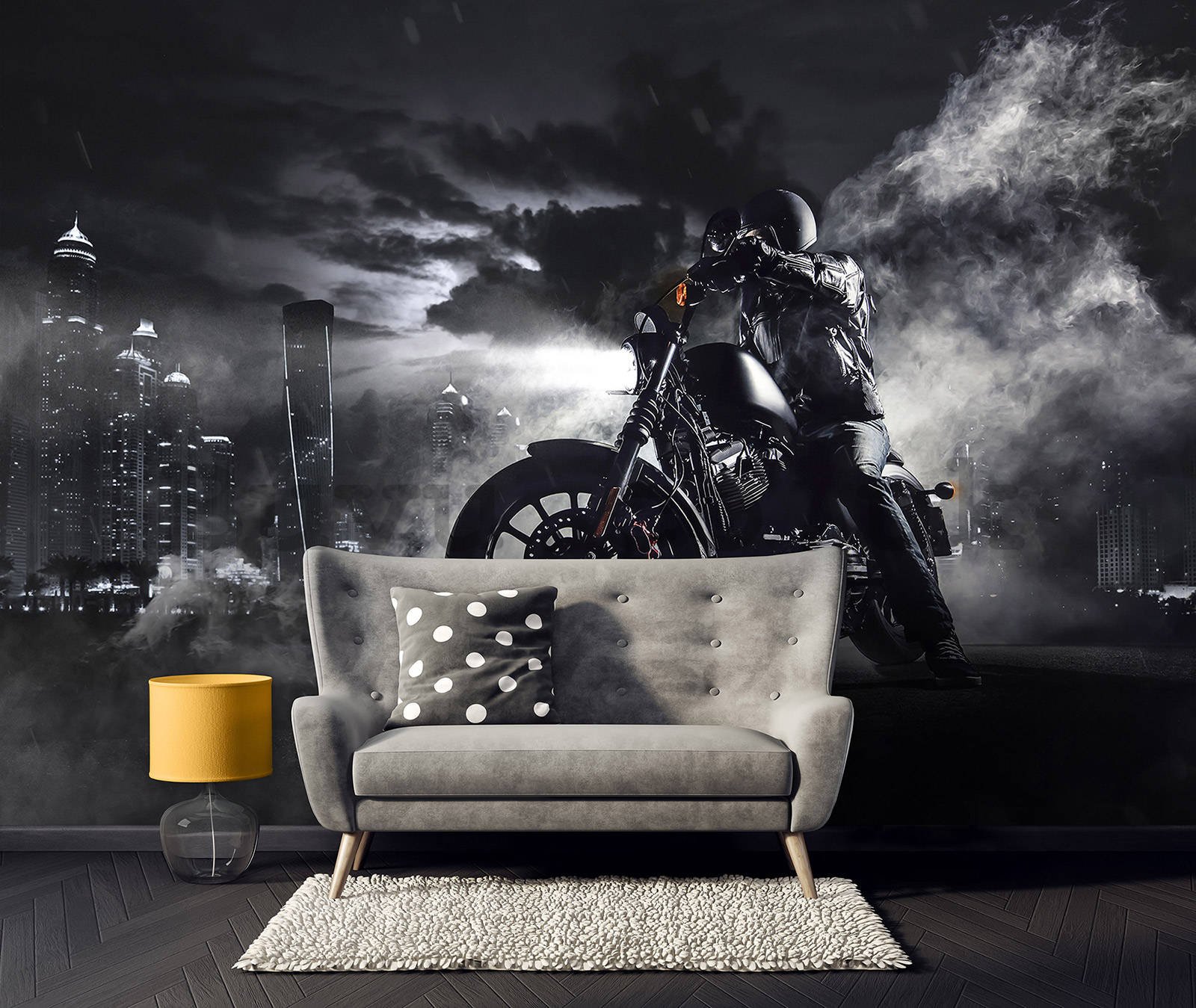 Wall mural vlies: Motorcyclist in the night city - 416x254 cm