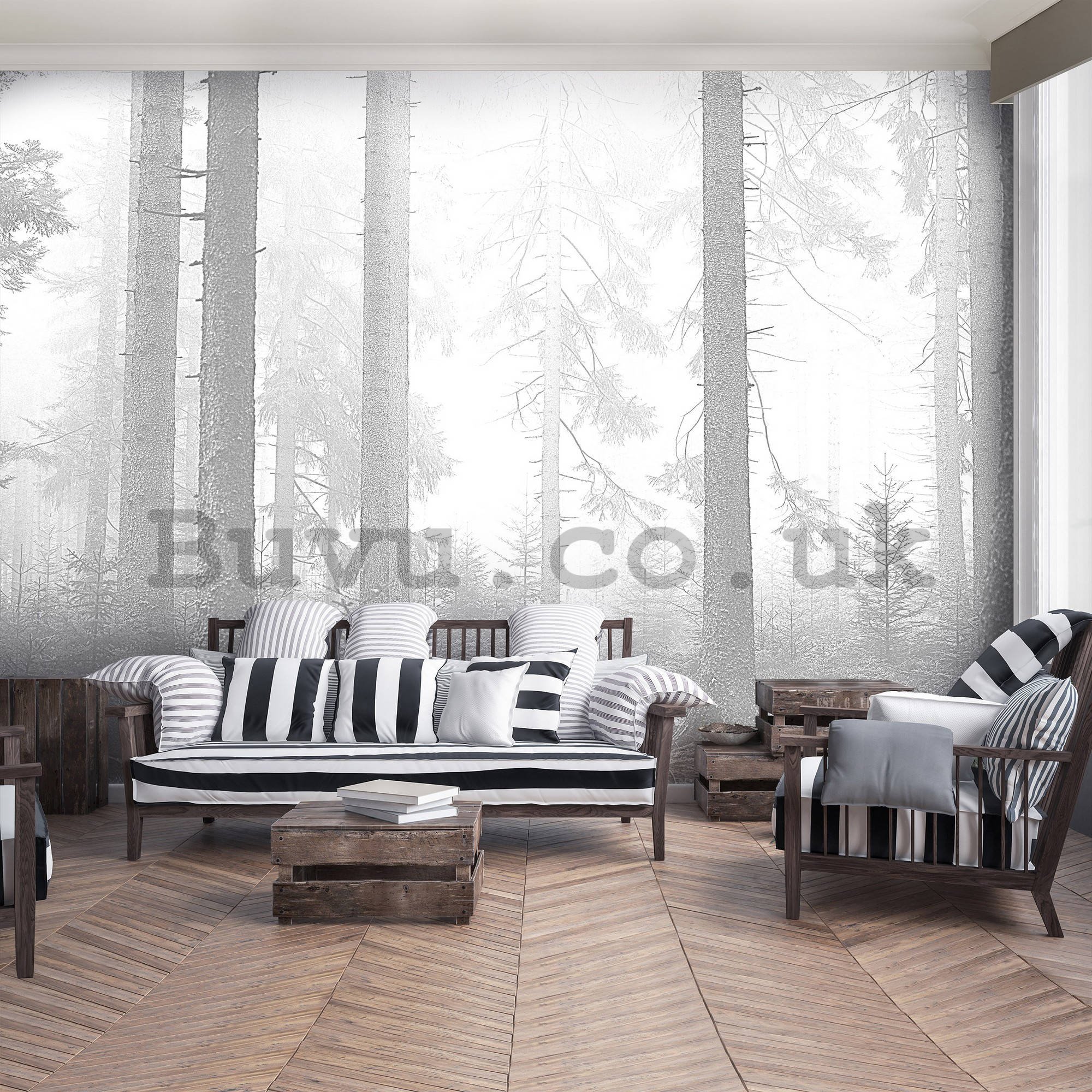Wall mural vlies: Black and white forest (3) - 416x254 cm