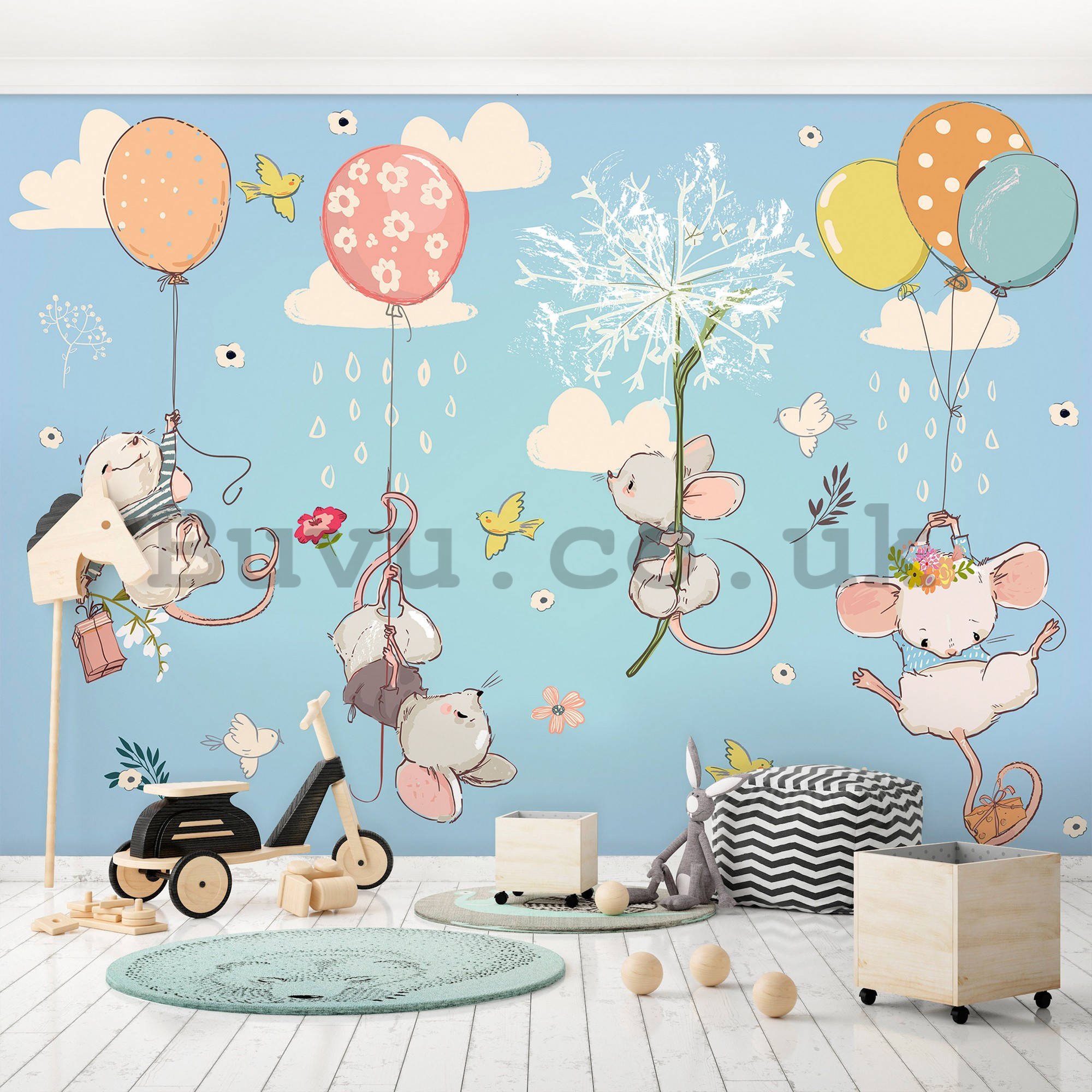 Wall mural vlies: Little mice in the clouds - 416x254 cm