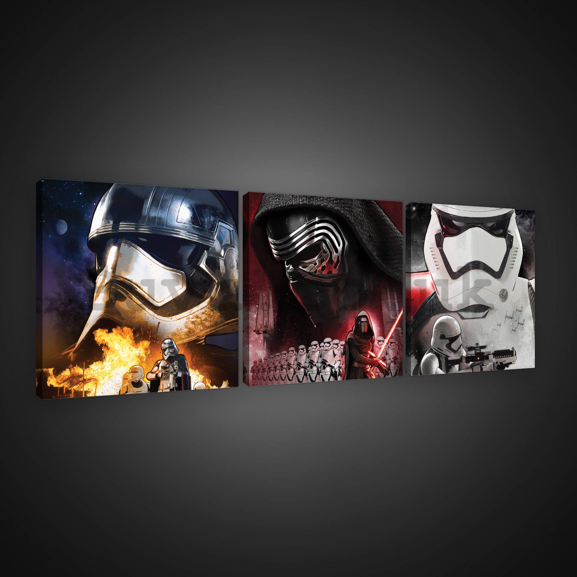 Painting on canvas:  Star Wars Phasma, Kylo Ren, Stormtrooper - set 3pcs 25x25cm