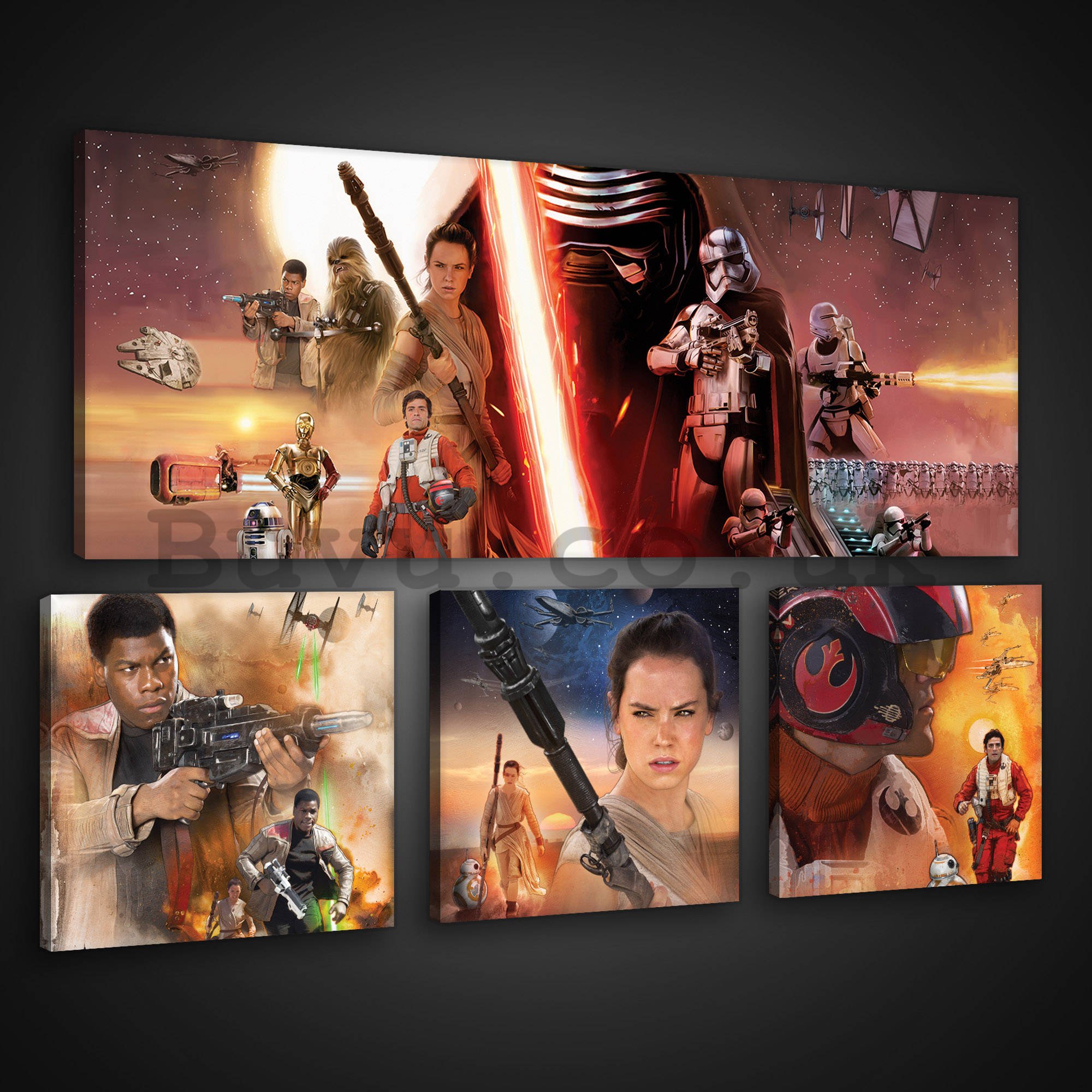 Painting on canvas: Star Wars The Force Awakens - set 1pc 80x30 cm and 3pc 25,8x24,8 cm