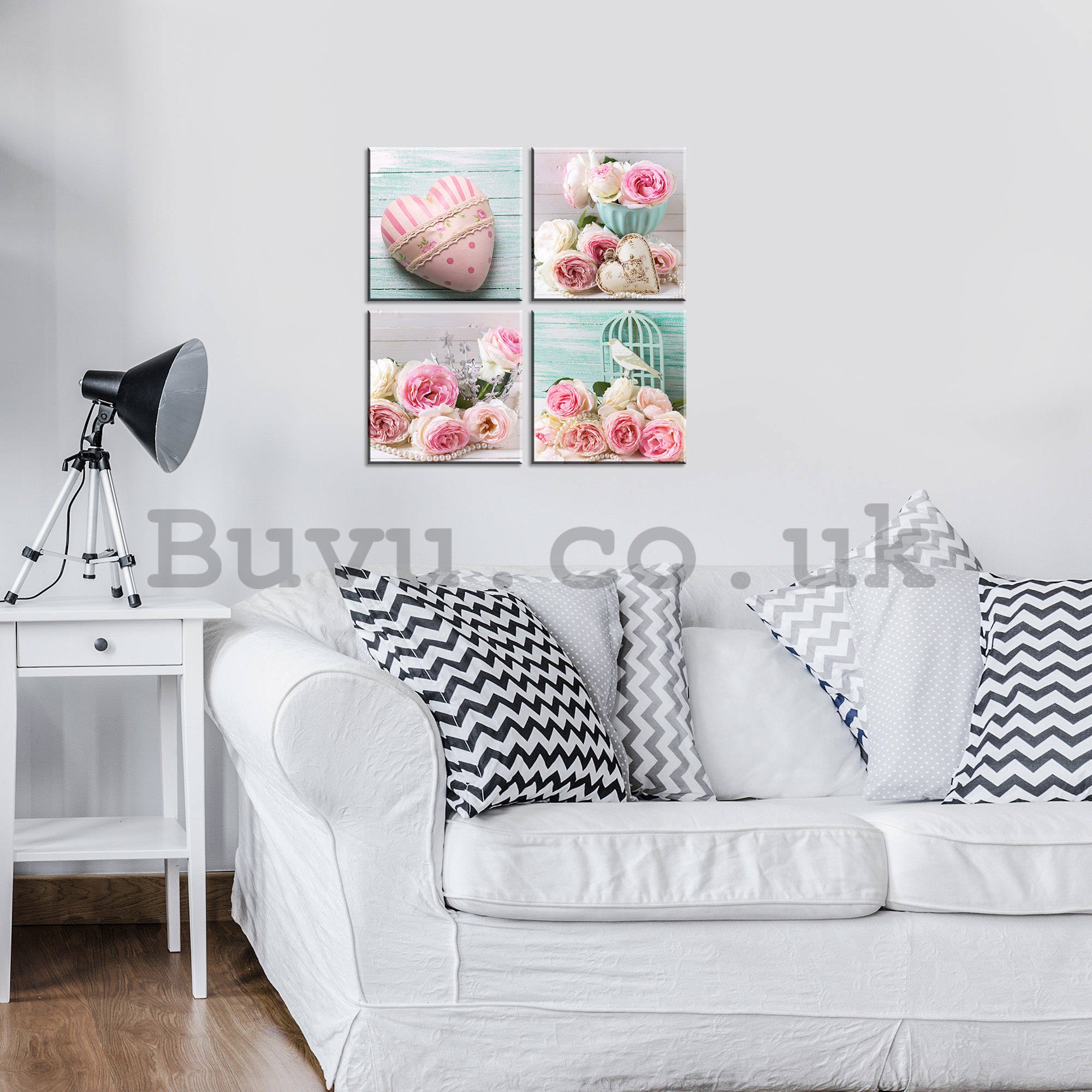 Painting on canvas: Pink still life (2) - set 4pcs 25x25cm