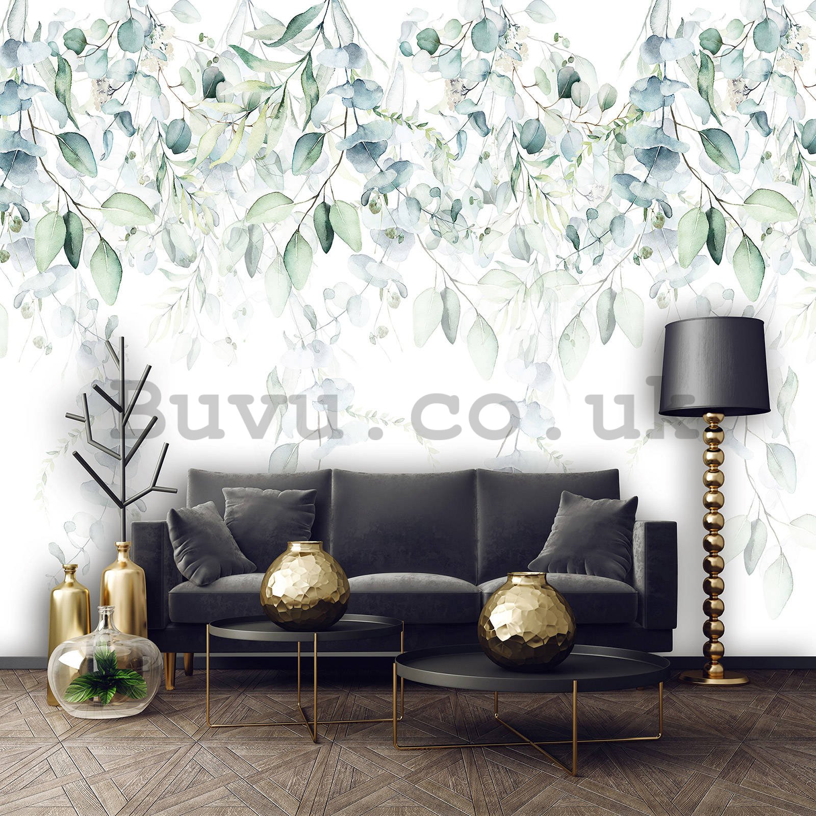 Wall mural vlies: Painted turquoise climbing plants - 368x254 cm