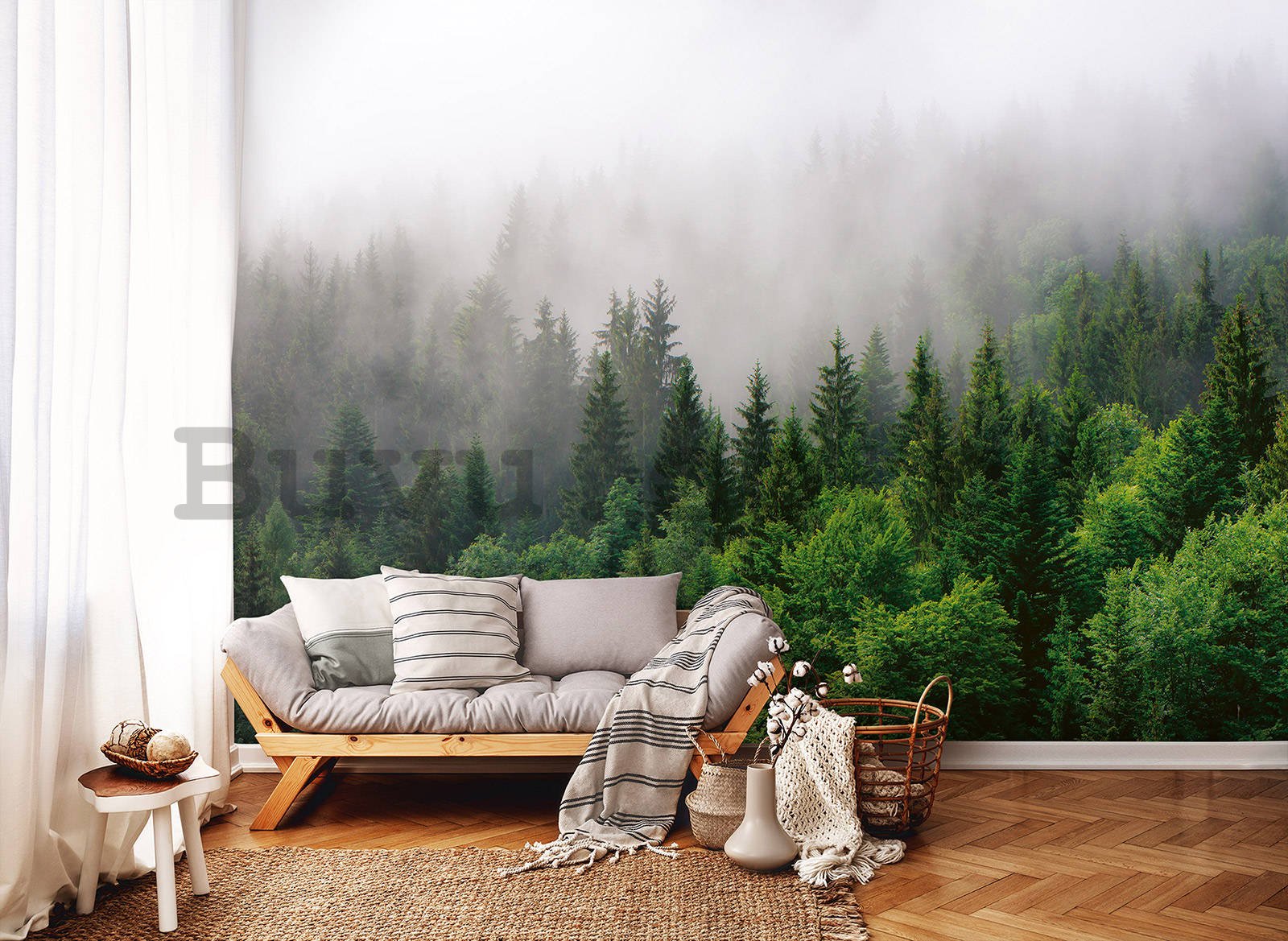 Wall mural vlies: Fog over the forest (2) - 416x254 cm
