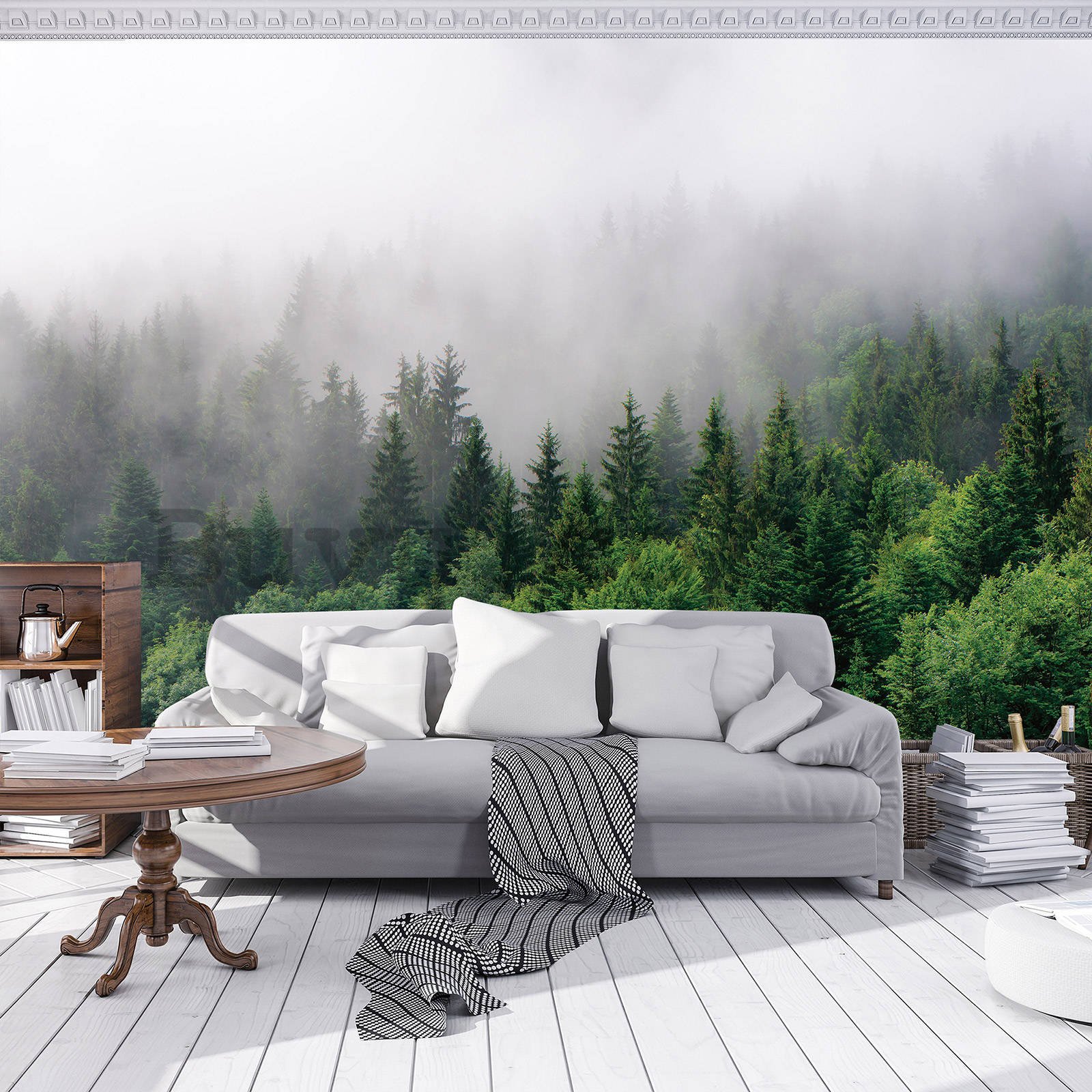 Wall mural vlies: Fog over the forest (2) - 416x254 cm