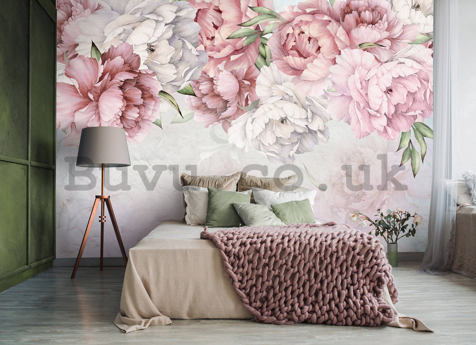 Wall mural vlies: White and pink roses - 416x254 cm