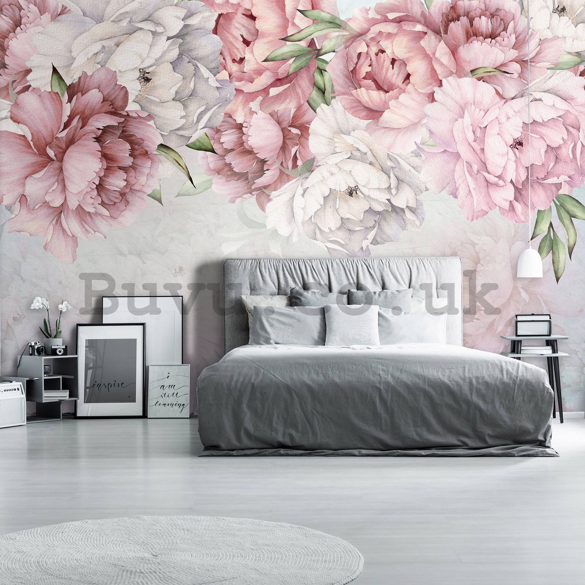 Wall mural vlies: White and pink roses - 416x254 cm