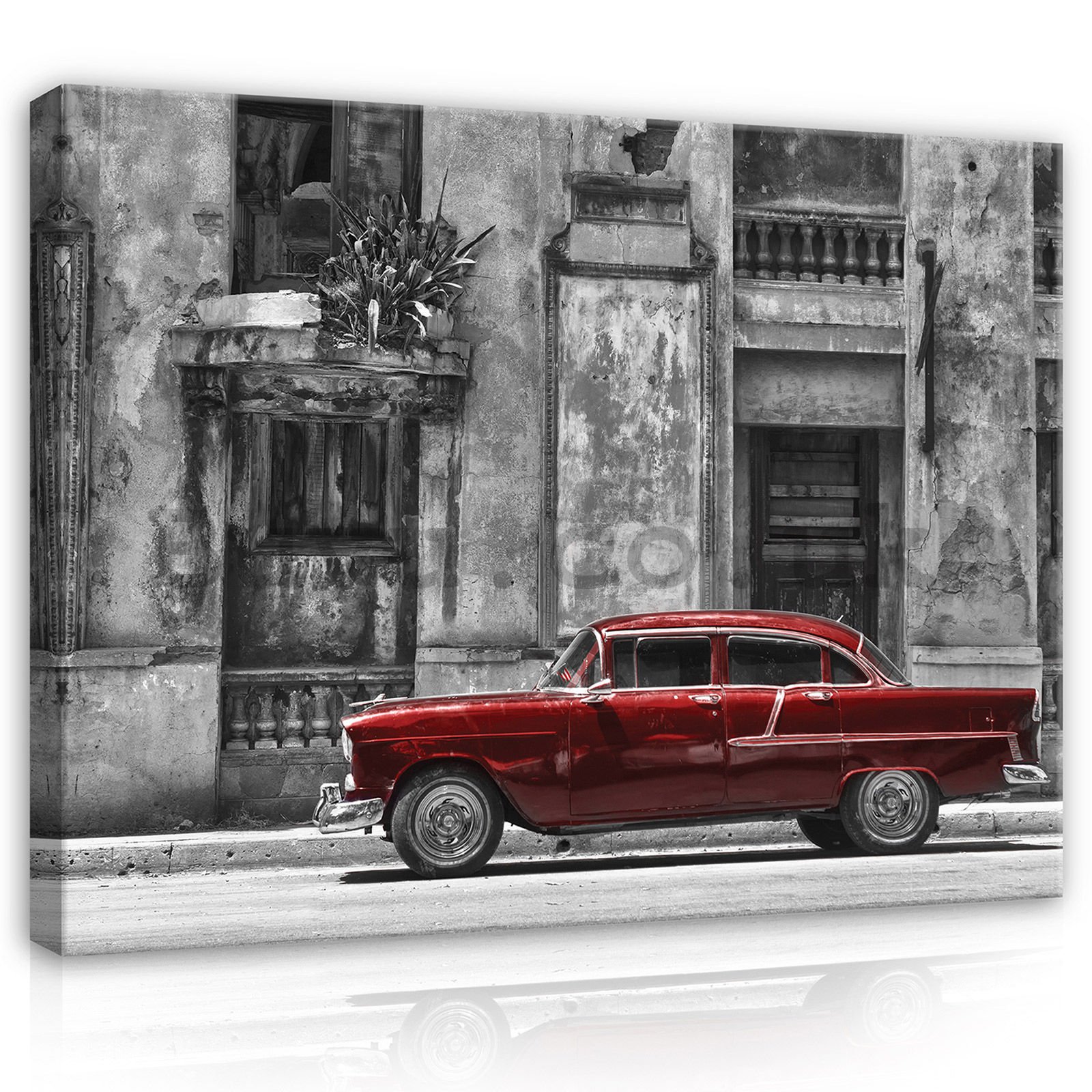 Painting on canvas: Cuban street red car - 100x75 cm