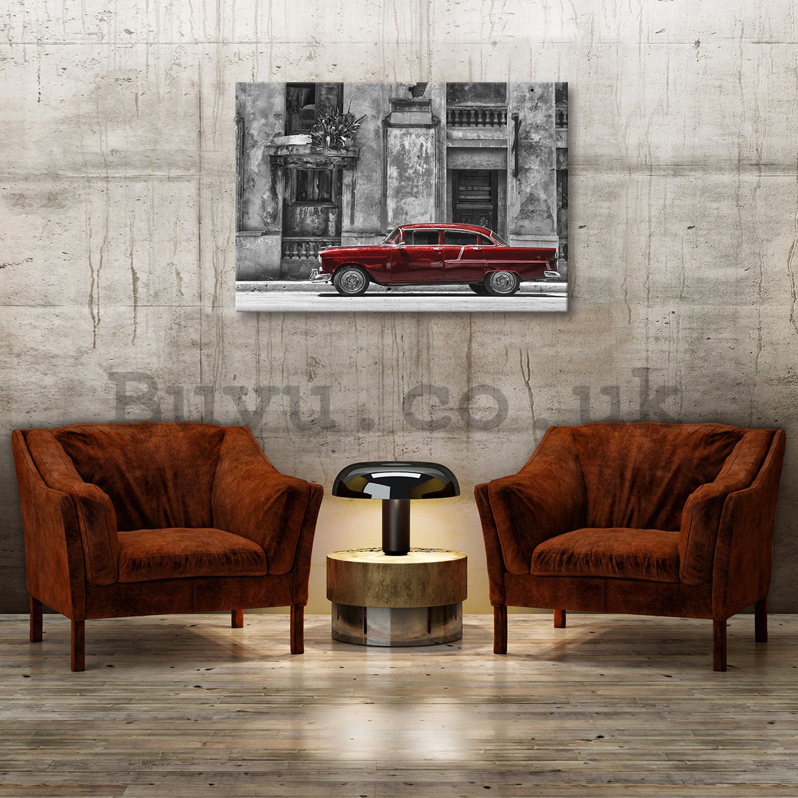 Painting on canvas: Cuban street red car - 100x75 cm