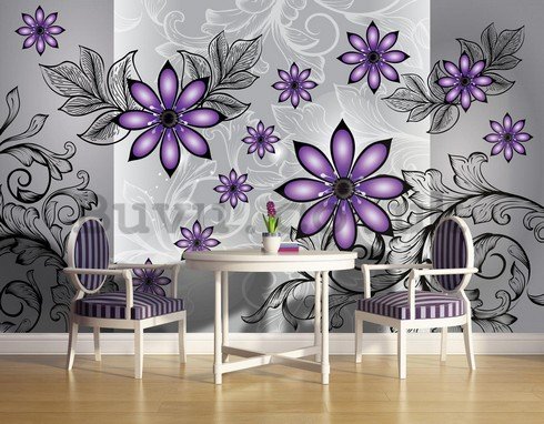 Wall Mural: Violet flowers (pattern) - 254x368 cm