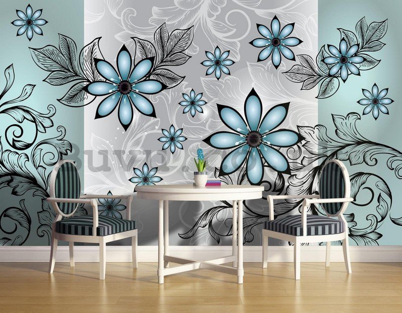Wall Mural: Turquoise flowers - 254x368 cm
