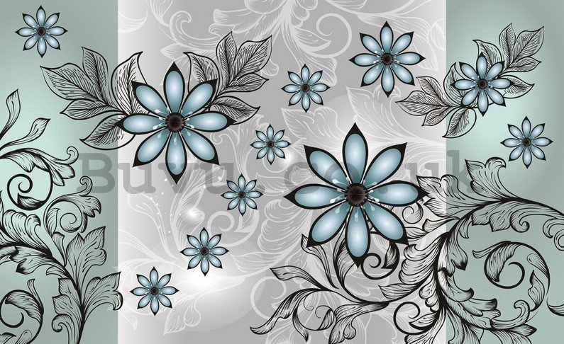 Wall Mural: Turquoise flowers - 254x368 cm
