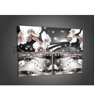 Painting on canvas: White floral abstraction - set 1pc 80x30 cm and 2pc 37,5x24,8 cm