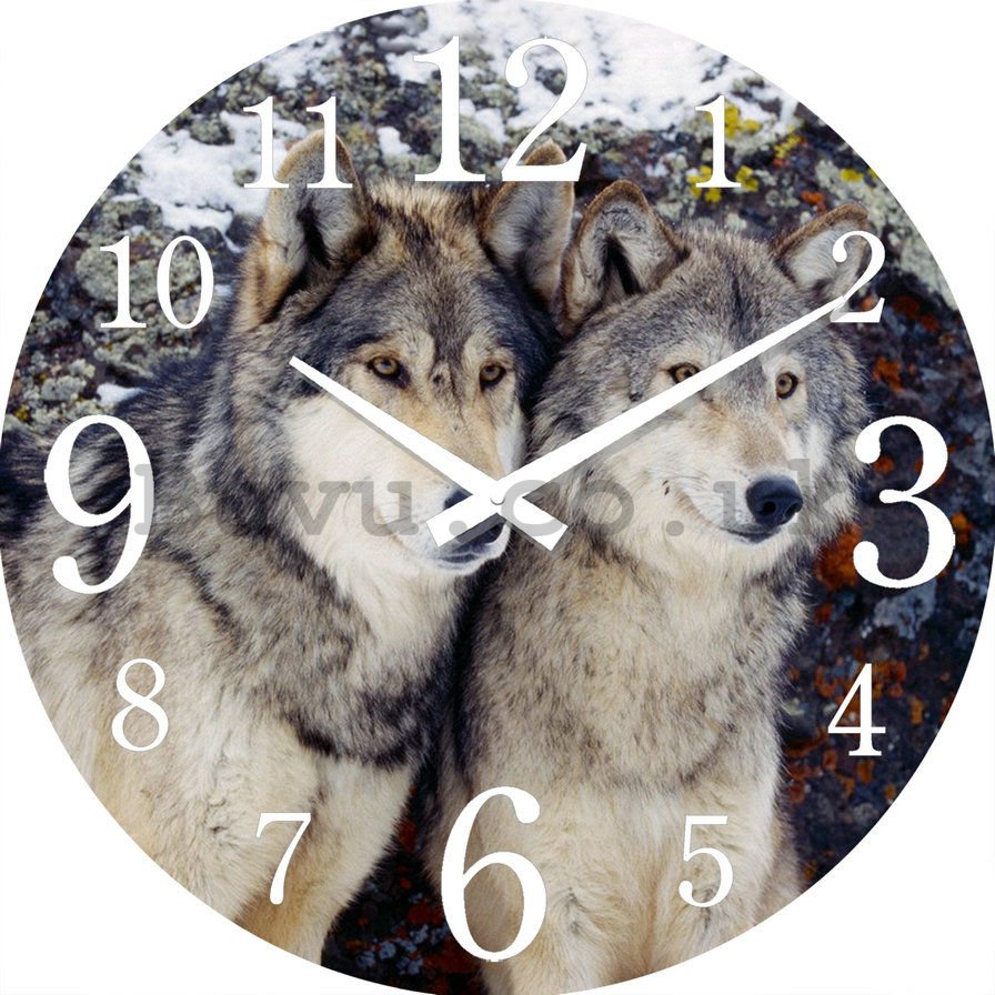 Glass wall clock: Wolves - 30 cm
