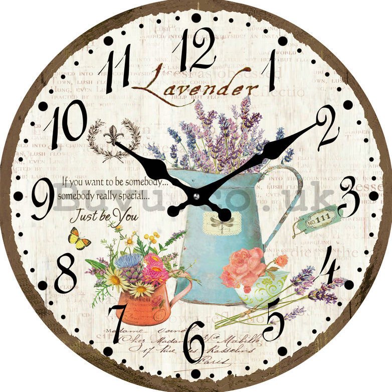 Glass wall clock: Herbs and lavender - 30 cm