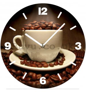 Glass wall clock: Šálka s kávovými zrnami - 30 cm