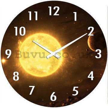 Glass wall clock: Solar system - 30 cm