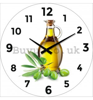 Glass wall clock: Olive oil (1) - 34 cm