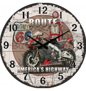 Glass wall clock: Route 66 America's Highway - 34 cm