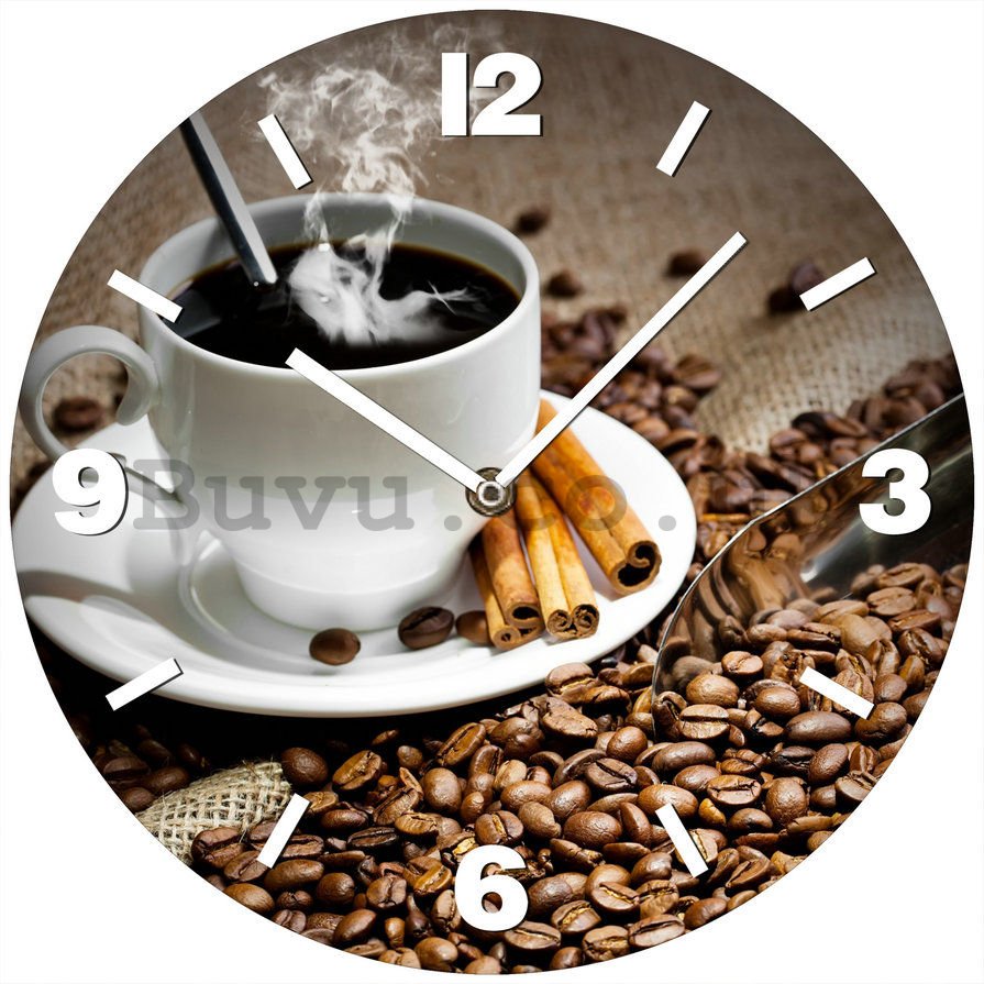 Glass wall clock: Coffee & Cinnamon - 34 cm