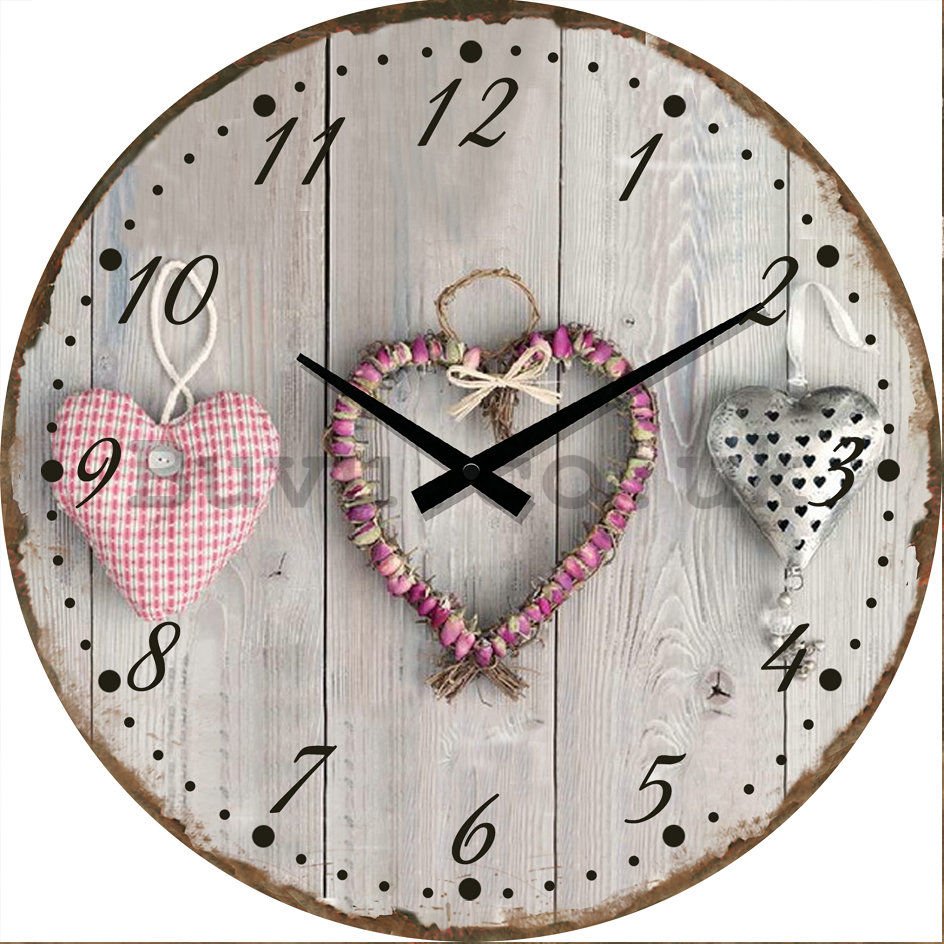 Glass wall clock: Handmade Hearts - 34 cm
