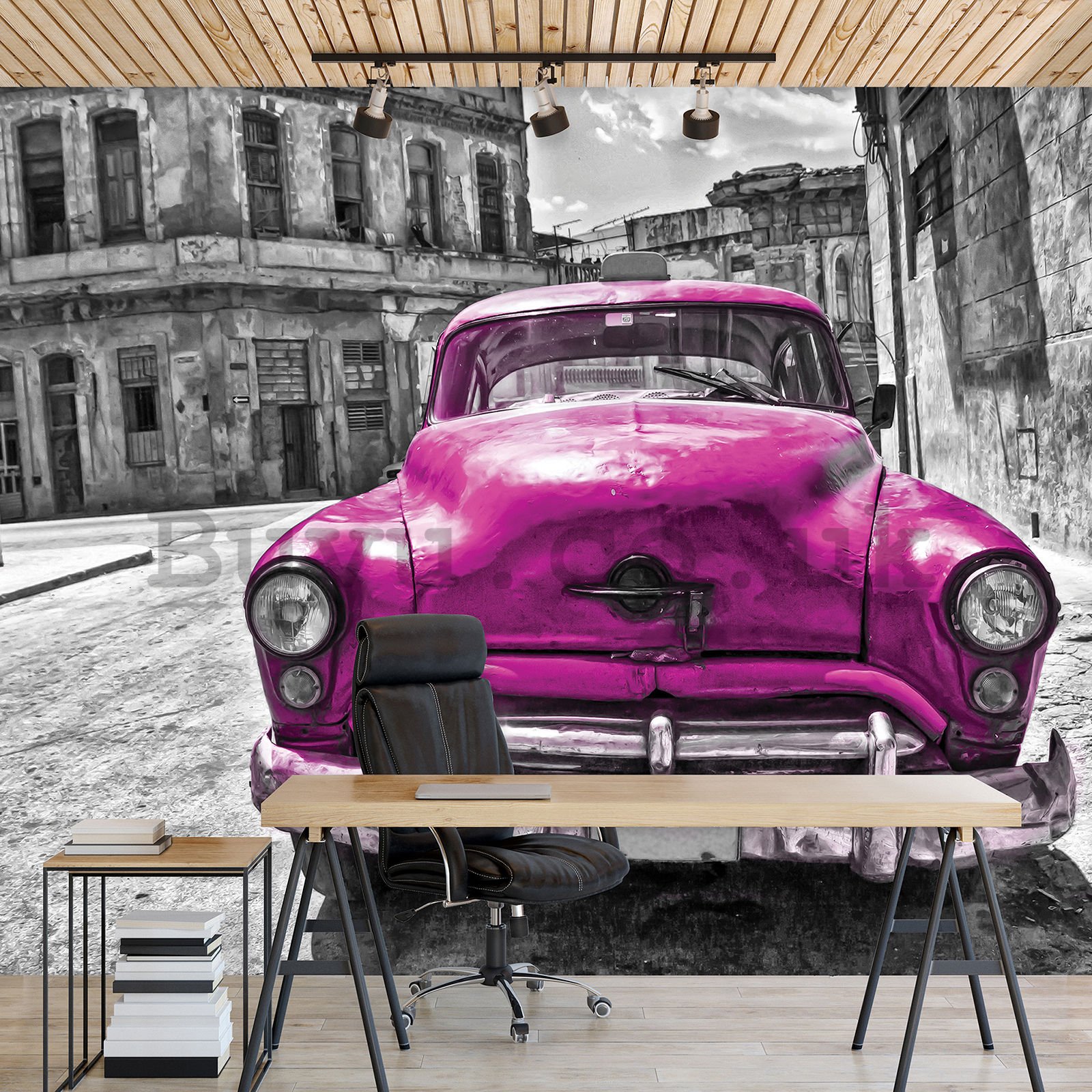Wall mural vlies: American Classic Car (Pink) - 152,5x104 cm