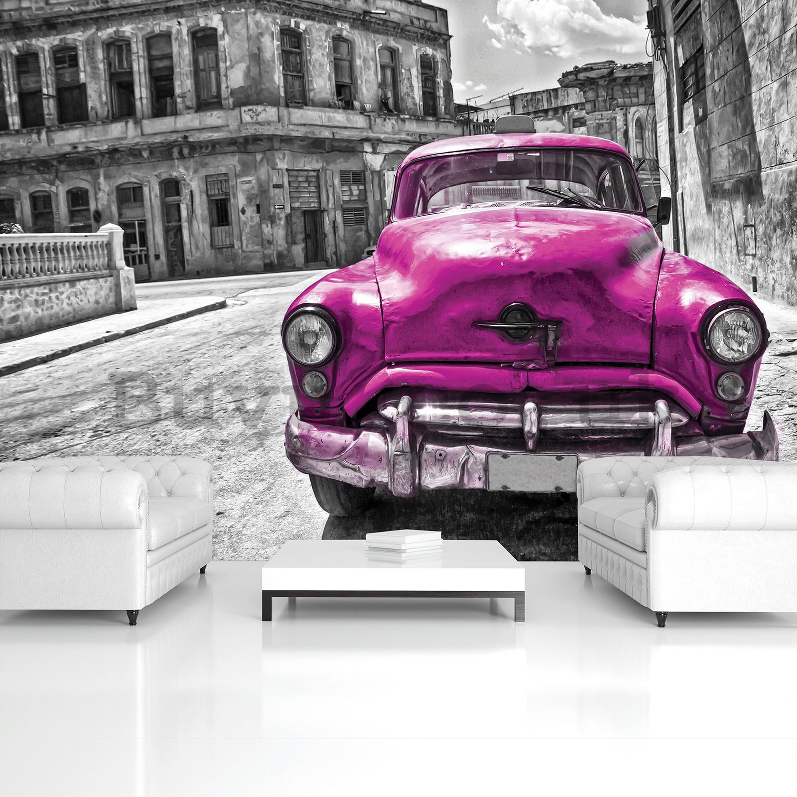 Wall mural vlies: American Classic Car (Pink) - 152,5x104 cm