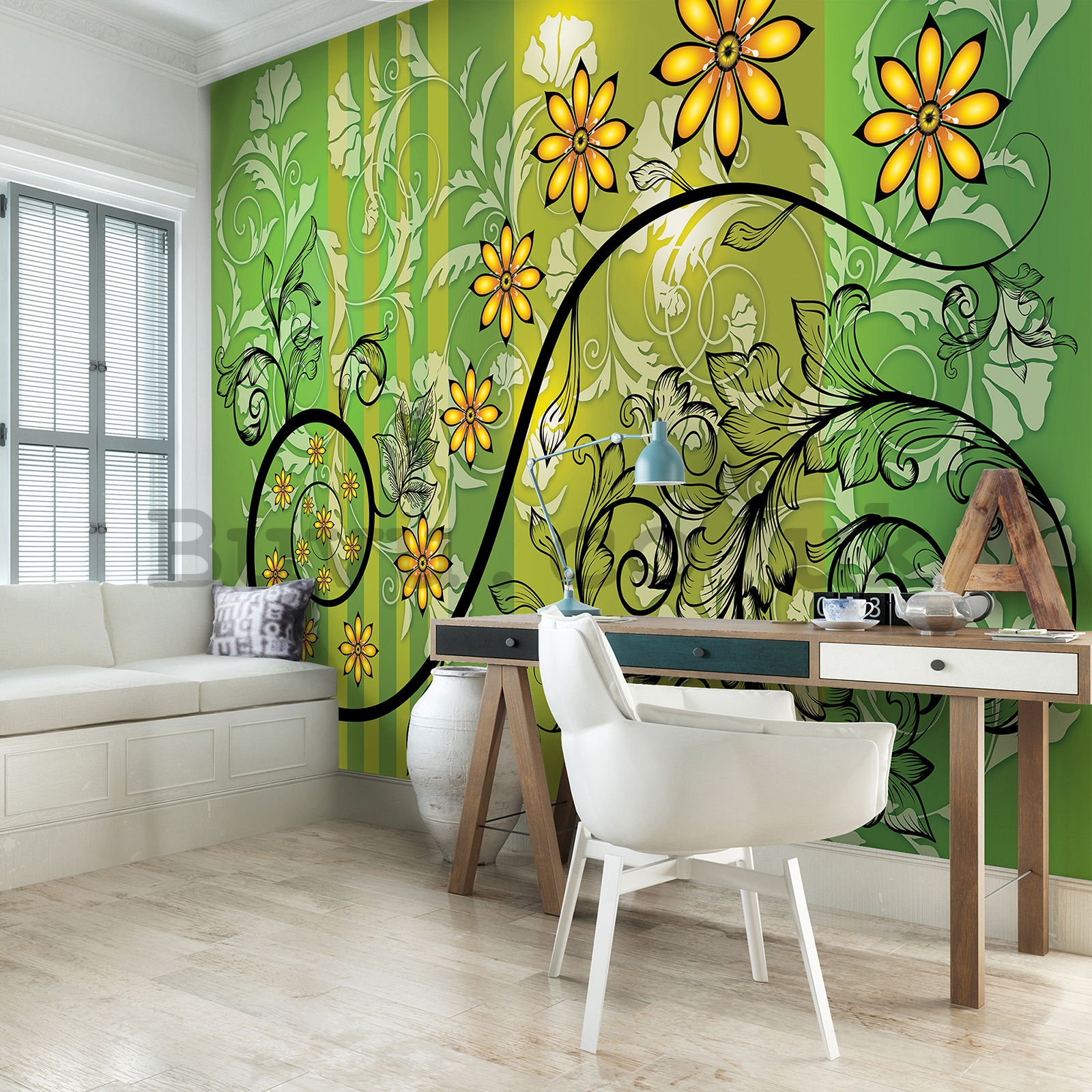 Wall mural vlies: Floral abstract green (2) - 416x254 cm