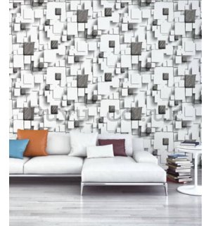 Vinyl wallpaper 3d plastic cubes in white-gray