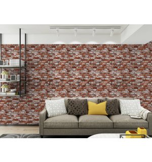 Vinyl wallpaper brick with shades of red