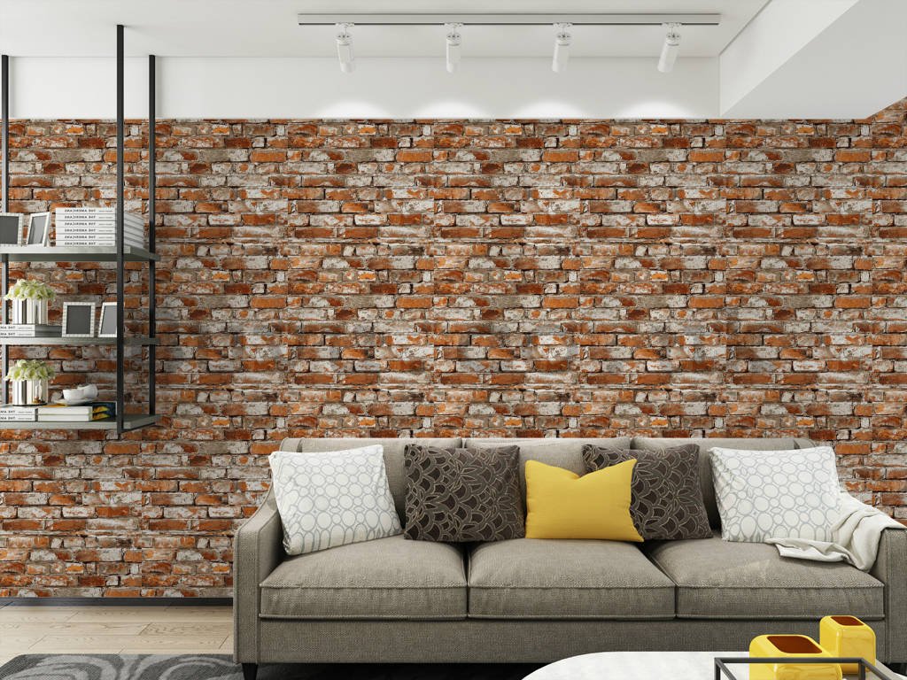 Vinyl wallpaper brick with shades of orange