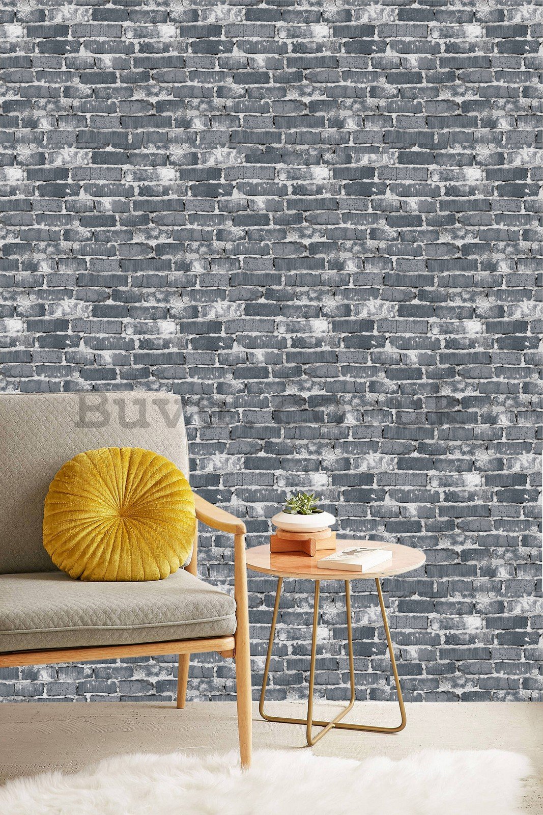 Vinyl wallpaper brick wall gray black (1)
