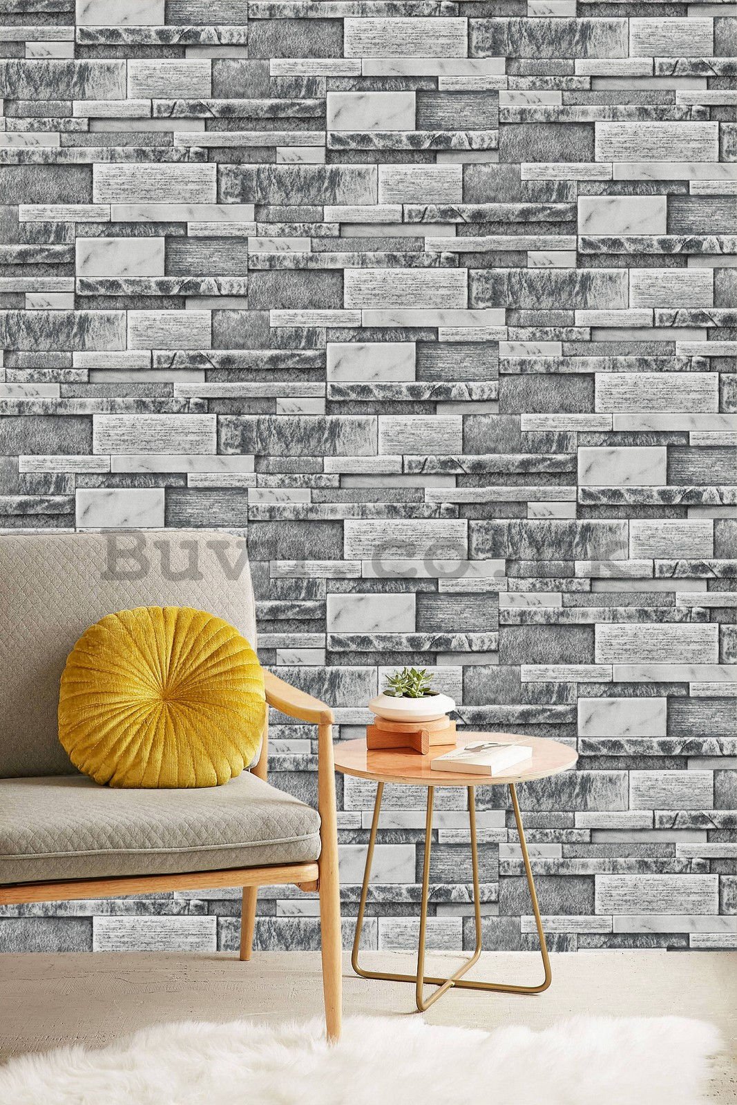 Vinyl wallpaper stone wall gray shades (3)