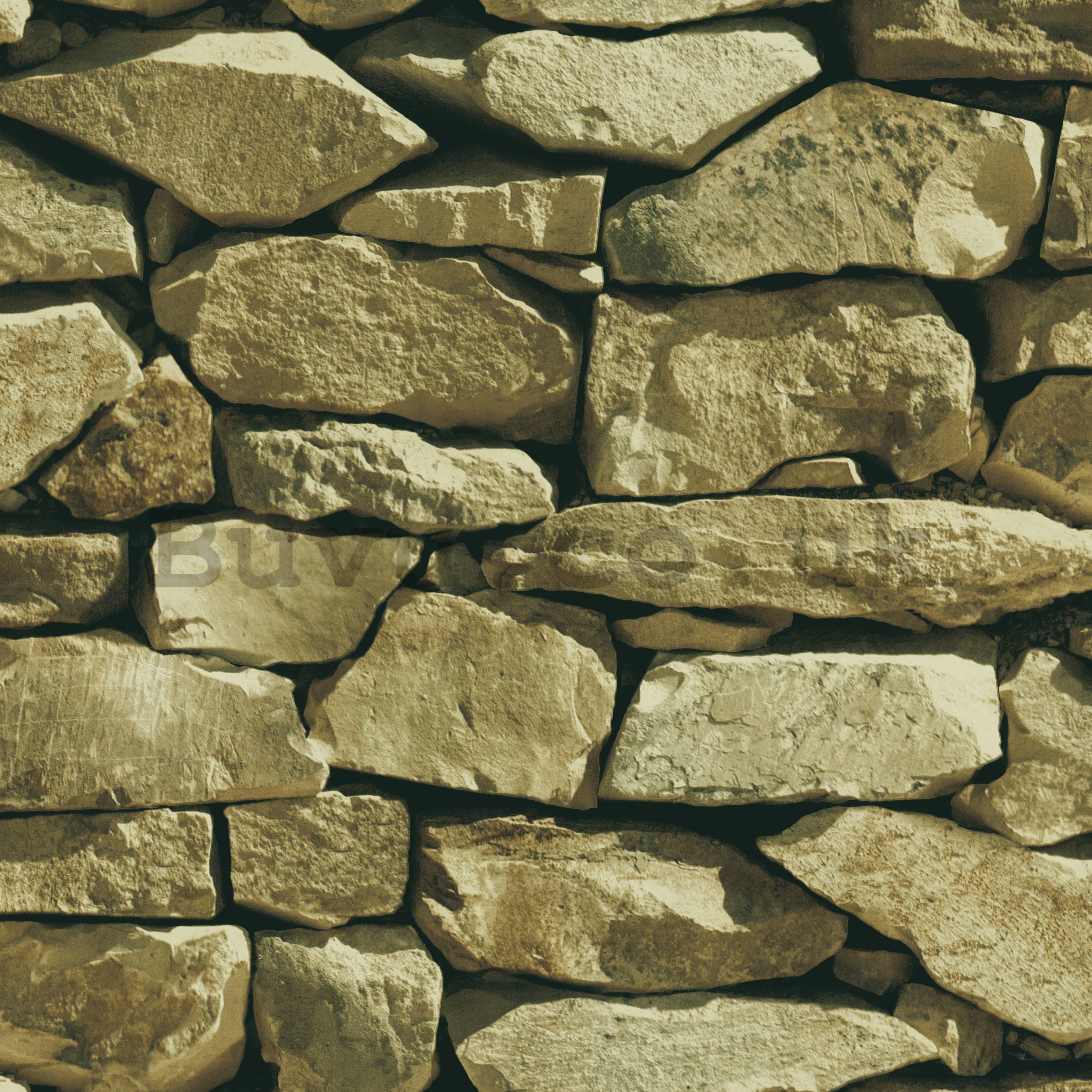 Vinyl wallpaper beige-green stone wall tile