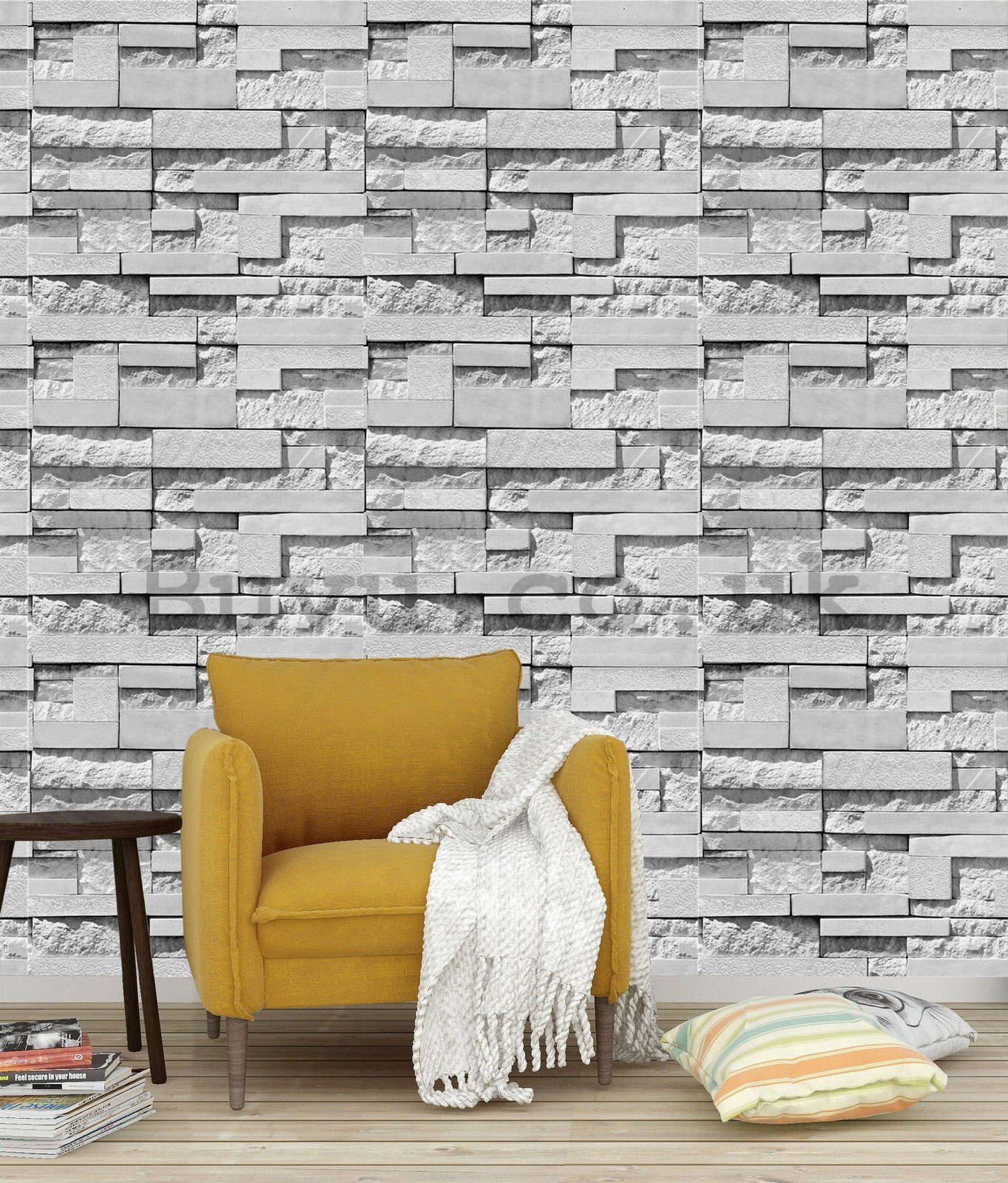 Vinyl wallpaper stone tiles gray regular