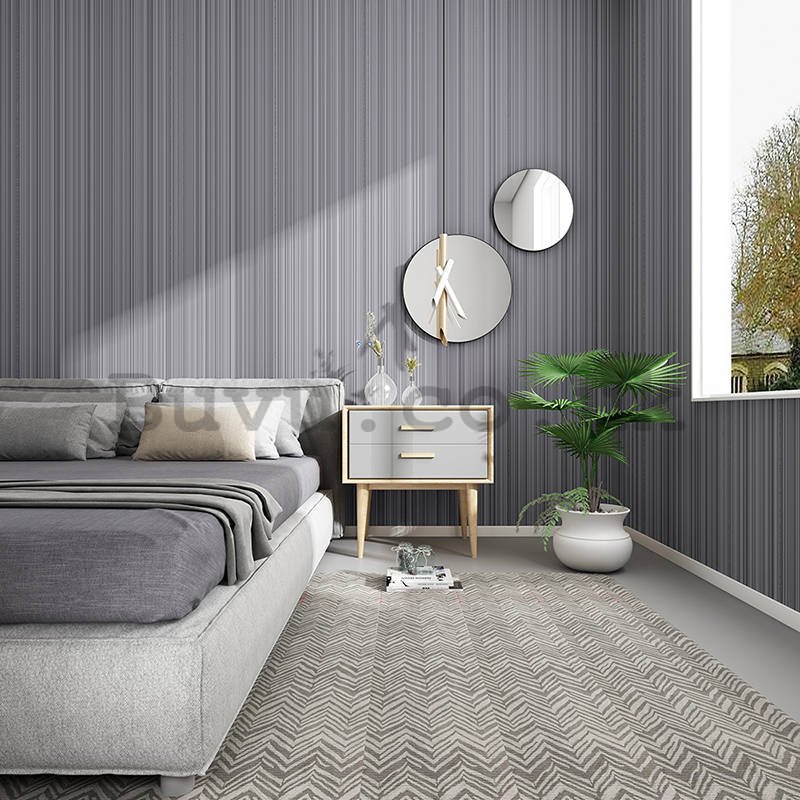 Vinyl wallpaper structured - thin stripes gray shade (3)