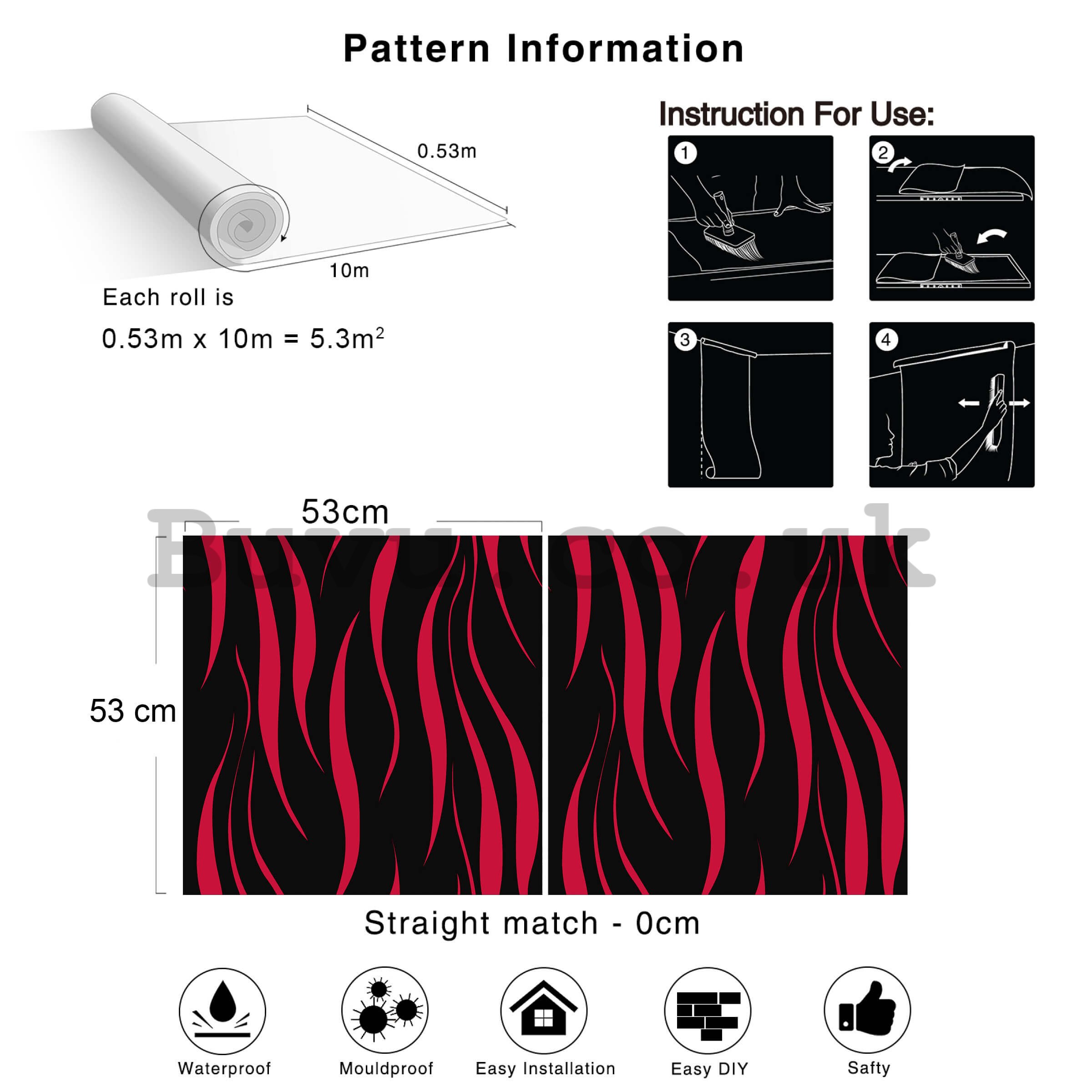 Vinyl wallpaper ripple black-red pattern