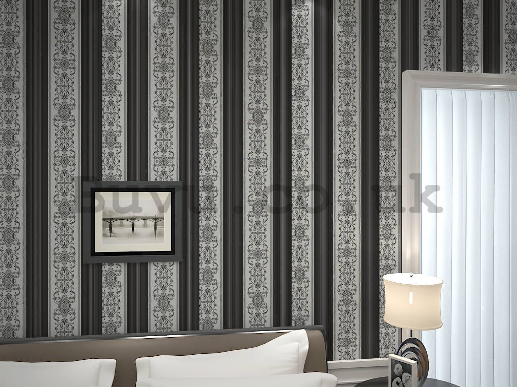 Vinyl wallpaper castle ornaments in black stripes