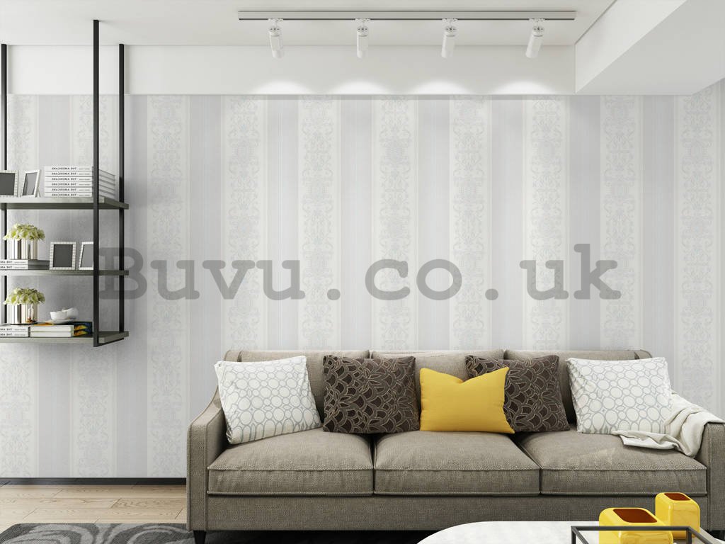 Vinyl wallpaper castle ornaments in gray stripes